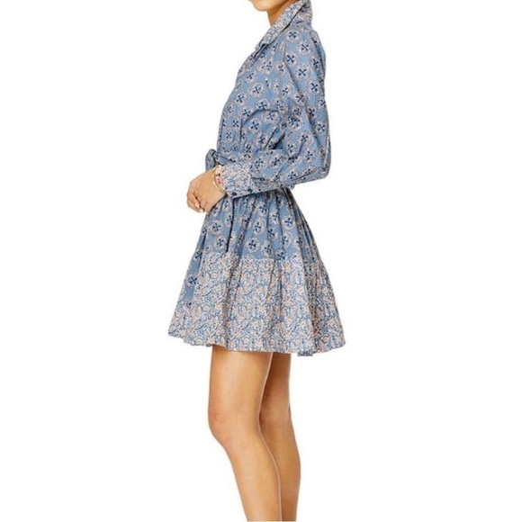 ROLLER RABBIT Primrose Shea Blue Floral Cotton Block Print Collared Mini Dress - Picture 1 of 4